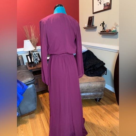 David’s Bridal DB Studio Burgundy Wine Long-sleeve Chiffon Bridesmaid Dress - Picture 3 of 6